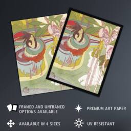 Artery8 Woman Sees Vision in Garden Vintage Framed Wall Art Print de Feure in Green - Size: A4 - thumbnail 2