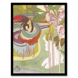 Artery8 Woman Sees Vision in Garden Vintage Framed Wall Art Print de Feure in Green - Size: A4 - thumbnail 1