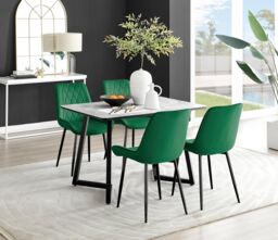FurnitureboxUK Carson White Marble Effect Dining Table & 4 Pesaro Black Leg Chairs in Green - thumbnail 1