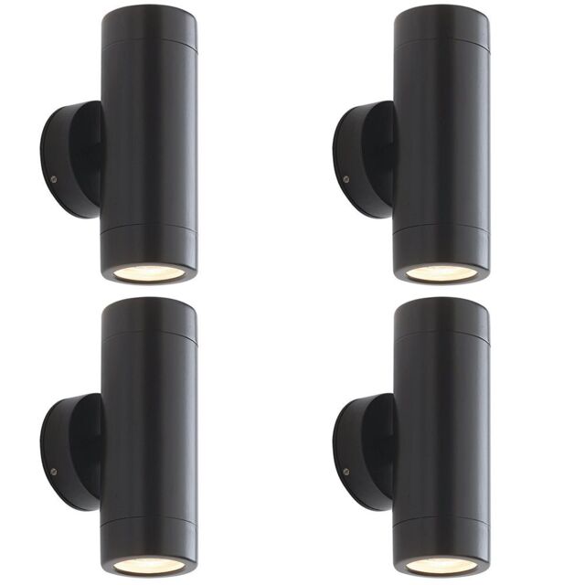 Loops 4 PACK Up & Down Twin Outdoor Wall Light - 2 x 7W LED GU10 - Satin Black - image 1