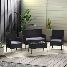 EONLION Black 4pcs Rattan Outdoor Garden Furniture Sofa Set - Size: 100 cm - thumbnail 1