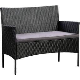 EONLION Black 4pcs Rattan Outdoor Garden Furniture Sofa Set - Size: 100 cm - thumbnail 4