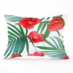 Warren Reed - Designer Tropical Flowers & Palm Leaves Hawaiian Cushions in Green - Size: 60 cm x 60 cm - thumbnail 1