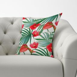 Warren Reed - Designer Tropical Flowers & Palm Leaves Hawaiian Cushions in Green - Size: 60 cm x 60 cm - thumbnail 3