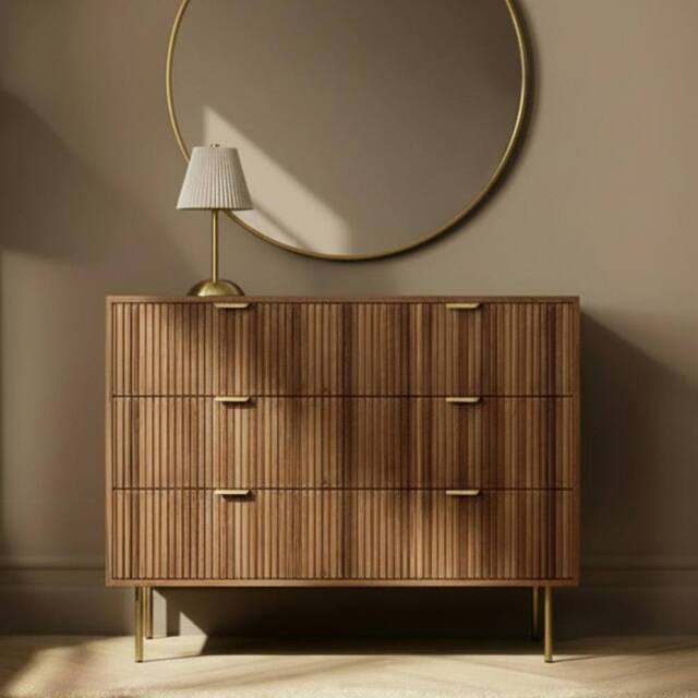 OHS Ribbed 6 Drawer Cabinet Chest of Drawers Sideboard in Walnut - image 1