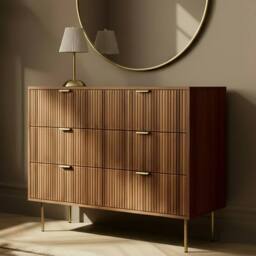 OHS Ribbed 6 Drawer Cabinet Chest of Drawers Sideboard in Walnut - thumbnail 2