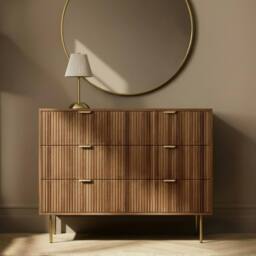 OHS Ribbed 6 Drawer Cabinet Chest of Drawers Sideboard in Walnut - thumbnail 1