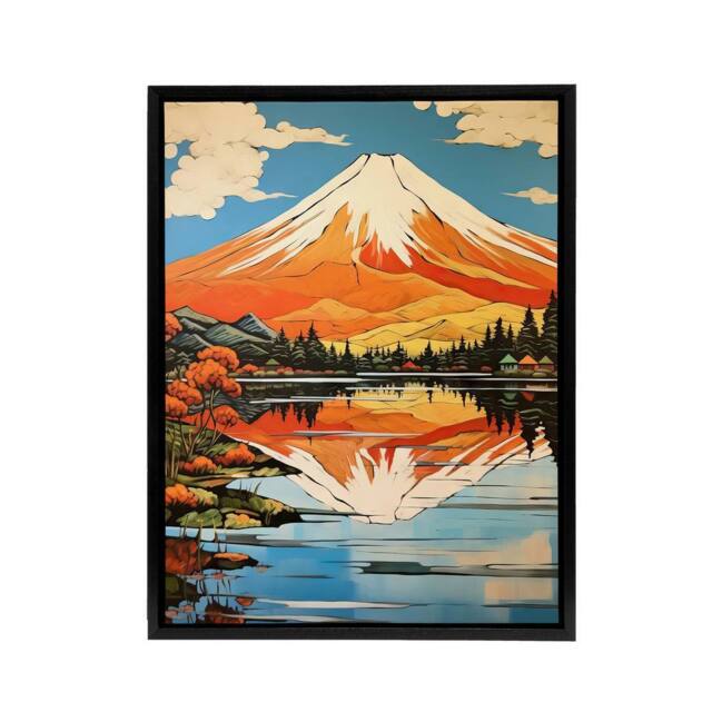 "Artery8 Mount Fuji Lake Reflection Framed Canvas Wall Art Print - Size: W24"" x H32""" - image 1
