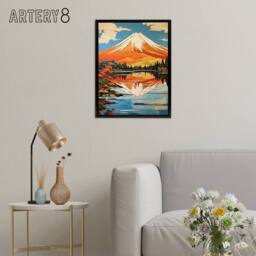 "Artery8 Mount Fuji Lake Reflection Framed Canvas Wall Art Print - Size: W24"" x H32""" - thumbnail 3
