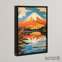 "Artery8 Mount Fuji Lake Reflection Framed Canvas Wall Art Print - Size: W24"" x H32""" - thumbnail 2