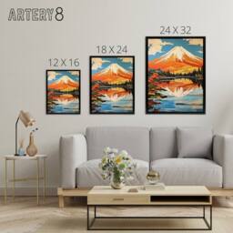 "Artery8 Mount Fuji Lake Reflection Framed Canvas Wall Art Print - Size: W24"" x H32""" - thumbnail 4