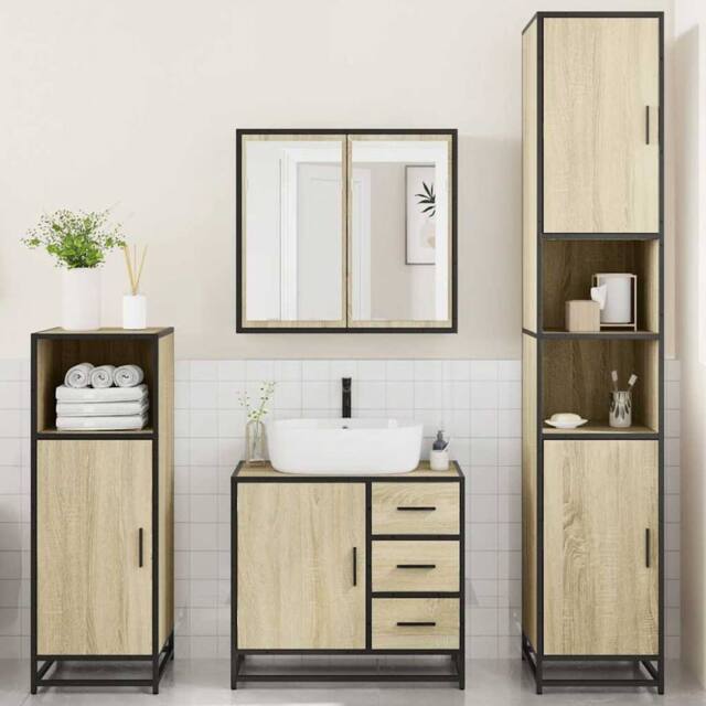 Berkfield Home Durable 4¬†Piece Bathroom Furniture Set¬†Sonoma Oak Engineered Wood in Light Beige - image 1
