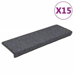 Berkfield Home Carpet Stair Treads 15 pcs 65x21x4 cm Grey & Black - Size: Medium - thumbnail 1
