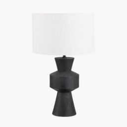 Ruma Mango Wood Contemporary Table Lamp with Linen Drum Shade in Black - thumbnail 2