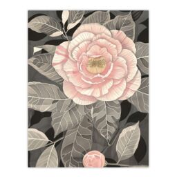 "Artery8 Stylised Pink Camellia Flower Pastel Colour Wall Art Print in Grey - Size: W24"" x H32""" - thumbnail 1