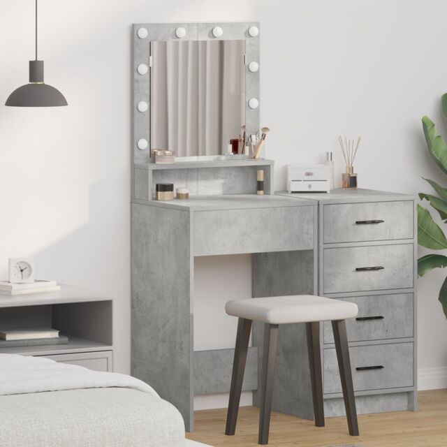 Berkfield Home Dressing Table with LED Lights - Concrete Grey - 50x41x135 cm - Size: 50 x 41 x 135 cm - image 1
