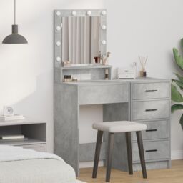 Berkfield Home Dressing Table with LED Lights - Concrete Grey - 50x41x135 cm - Size: 50 x 41 x 135 cm - thumbnail 1