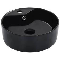 Berkfield Home Full Wash Basin with Overflow 36x13 cm Ceramic Black - thumbnail 2