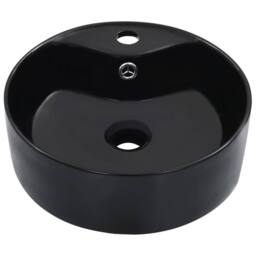 Berkfield Home Full Wash Basin with Overflow 36x13 cm Ceramic Black - thumbnail 3