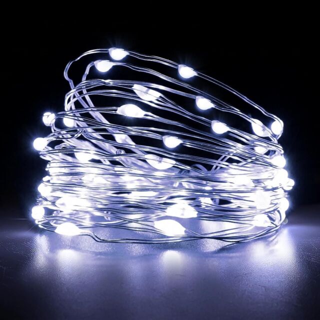 Shatchi 100LED/10m Fairy String Lights Silver Wire Battery Operated Cool White LEDs Twinkle Waterproof Lights for Decoration, 2pk - image 1