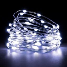 Shatchi 100LED/10m Fairy String Lights Silver Wire Battery Operated Cool White LEDs Twinkle Waterproof Lights for Decoration, 2pk - thumbnail 1