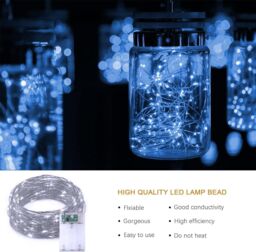 Shatchi 100LED/10m Fairy String Lights Silver Wire Battery Operated Cool White LEDs Twinkle Waterproof Lights for Decoration, 2pk - thumbnail 4