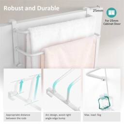 Nordara Double Towel Rail Rack Over Cabinet Door Hanging Radiator in White - thumbnail 5