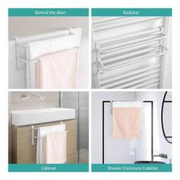 Nordara Double Towel Rail Rack Over Cabinet Door Hanging Radiator in White - thumbnail 7