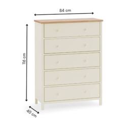 Cheshire Premium Ridgeway 5 Drawer Wide Chest - Ivory & Oak - thumbnail 7