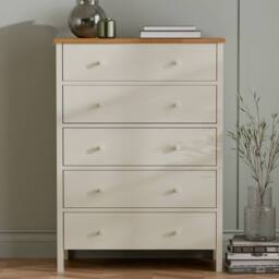 Cheshire Premium Ridgeway 5 Drawer Wide Chest - Ivory & Oak - thumbnail 3