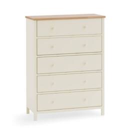 Cheshire Premium Ridgeway 5 Drawer Wide Chest - Ivory & Oak