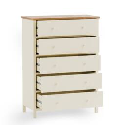 Cheshire Premium Ridgeway 5 Drawer Wide Chest - Ivory & Oak - thumbnail 2