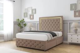 "Sloomy Sofia Gold Plush Divan Base No Drawers 54"" Headboard & 12"" Footboard in Camel - Size: Single" - thumbnail 3