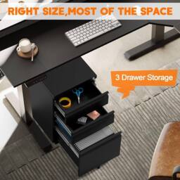 London Boutique Rolling Office Filing Cabinets Mobile Filing Cabinet w/3 Drawers &Lock in Black - thumbnail 7