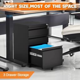 London Boutique Rolling Office Filing Cabinets Mobile Filing Cabinet w/3 Drawers &Lock in Black - thumbnail 3