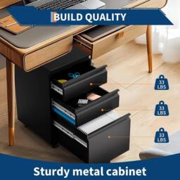 London Boutique Rolling Office Filing Cabinets Mobile Filing Cabinet w/3 Drawers &Lock in Black - thumbnail 4