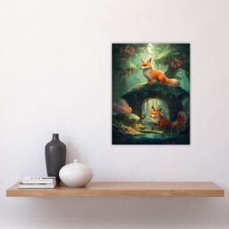 "Artery8 Wall Art Print Kitsune Fox Spirits Painting Spring Blooms & Mythical Creatures in an Enchanted Forest Landscape Poster - Size: W24"" x H32""" - thumbnail 4