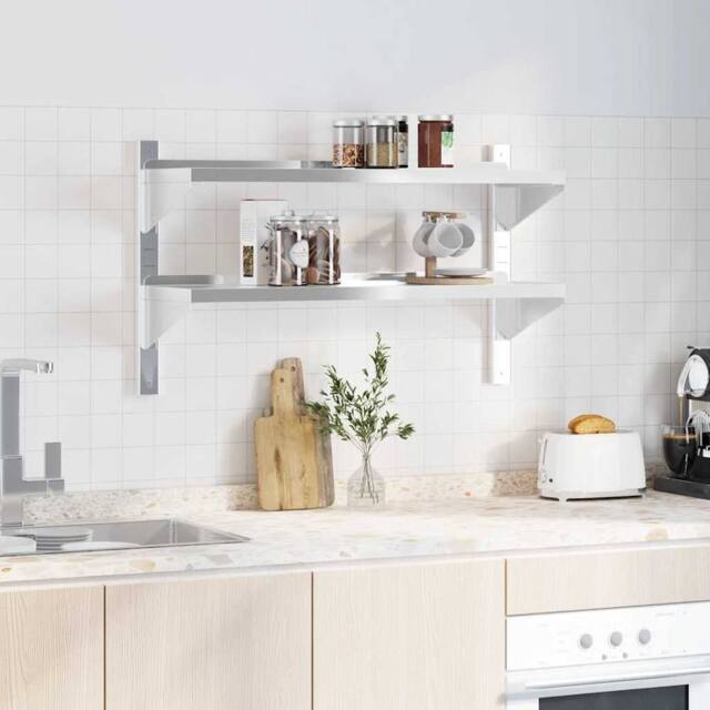 Berkfield Home Durable 2-Tier Wall Shelf 100x30x60 cm Silver Stainless Steel - Size: 100 x 30 x 60 cm - image 1