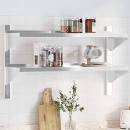 Berkfield Home Durable 2-Tier Wall Shelf 100x30x60 cm Silver Stainless Steel - Size: 100 x 30 x 60 cm - thumbnail 2