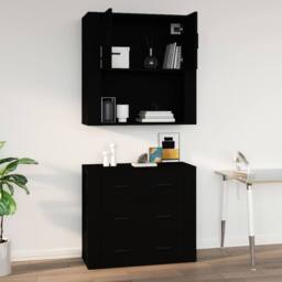 Berkfield Home Wall Cabinet Black 80x33x80 cm Engineered Wood - Size: 80 x 33 x 80 cm - thumbnail 9