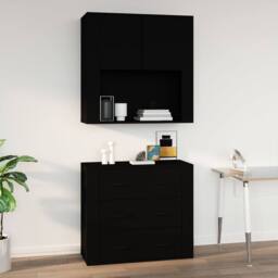 Berkfield Home Wall Cabinet Black 80x33x80 cm Engineered Wood - Size: 80 x 33 x 80 cm - thumbnail 2