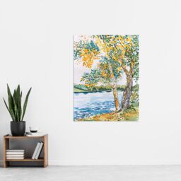 "Artery8 Seine Paris River Bank Autumn Tree Watercolour Wall Art Print - Size: W12"" x H16""" - thumbnail 4