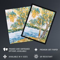 "Artery8 Seine Paris River Bank Autumn Tree Watercolour Wall Art Print - Size: W12"" x H16""" - thumbnail 2