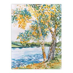 "Artery8 Seine Paris River Bank Autumn Tree Watercolour Wall Art Print - Size: W12"" x H16""" - thumbnail 1