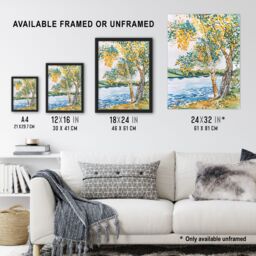 "Artery8 Seine Paris River Bank Autumn Tree Watercolour Wall Art Print - Size: W12"" x H16""" - thumbnail 3