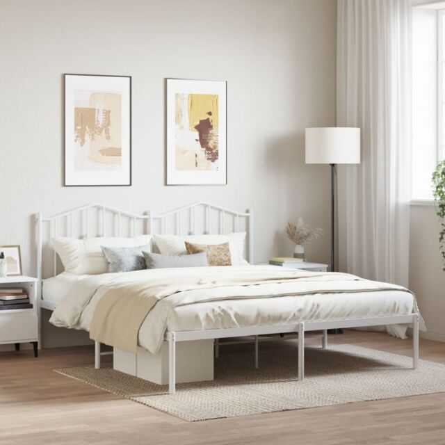 Berkfield Home Metal Bed Frame with Headboard White 160x200 cm - image 1