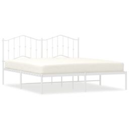 Berkfield Home Metal Bed Frame with Headboard White 160x200 cm - thumbnail 2