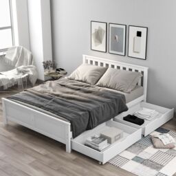 Matteo Wooden Solid White Pine Storage Bed With Drawers Bed Furniture Frame - Size: Single Fitted - thumbnail 4
