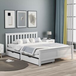 Matteo Wooden Solid White Pine Storage Bed With Drawers Bed Furniture Frame - Size: Single Fitted - thumbnail 3