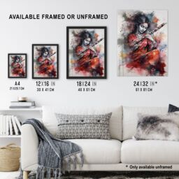 Artery8 Wall Art Print Woman Playing Classical Indian Folk Music Watercolour Artwork Ragini Musician Portrait Art Framed in Grey - Size: A4 - thumbnail 3